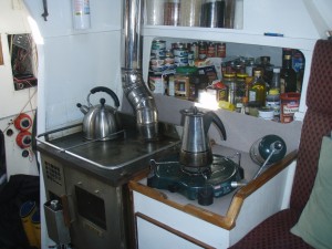 the diesel stove poses with the propane burner