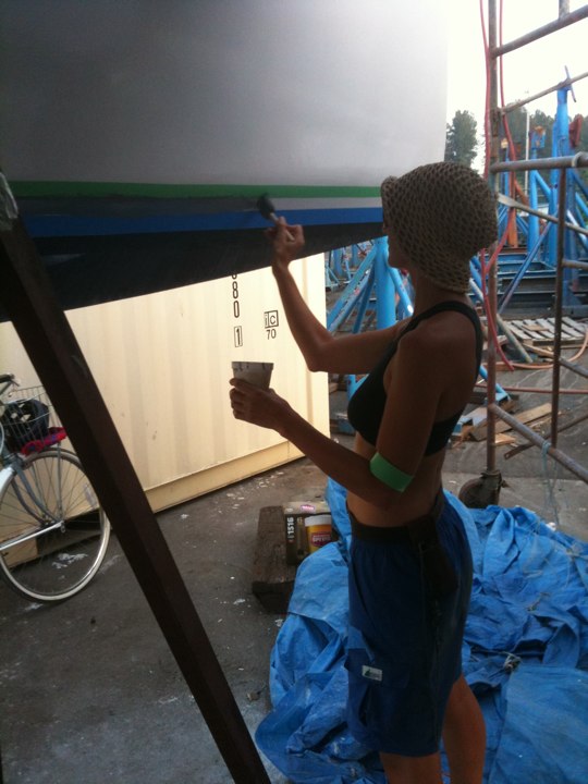 Kym painting the bootstripe