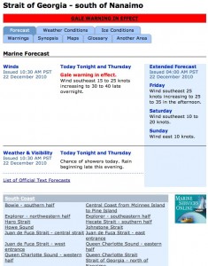 Environment Canada marine weather report for Christmas