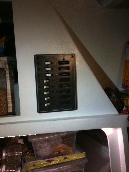 the finished electrical panel in the galley