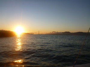 the Golden Gate Bridge at sunset