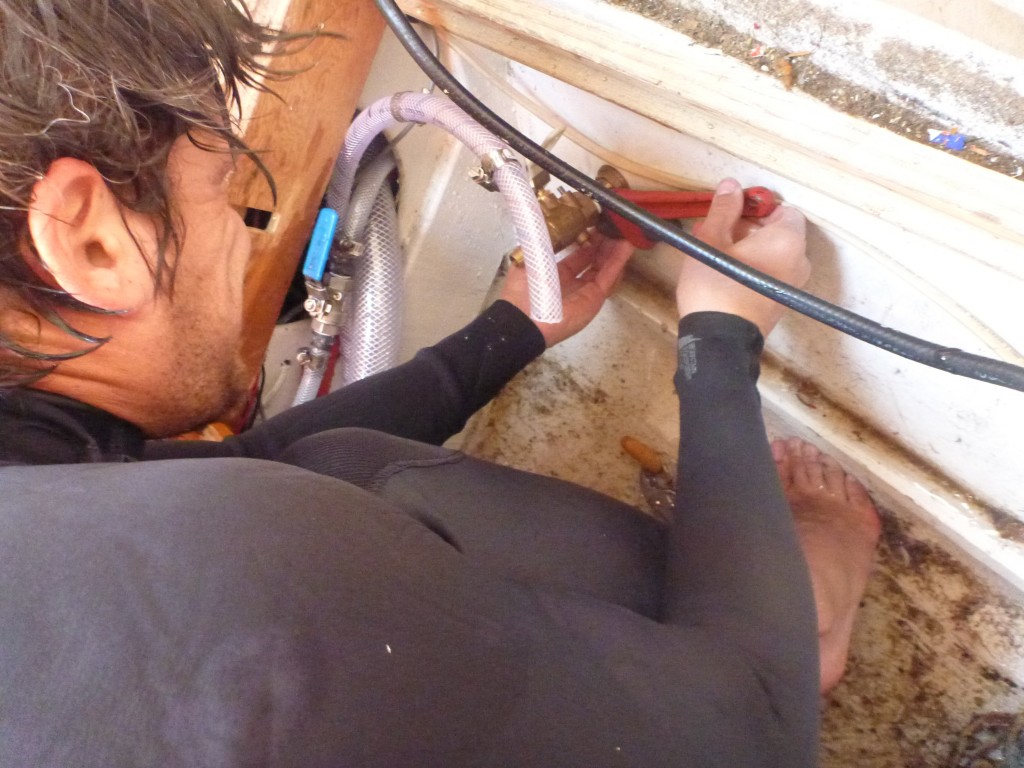 installing the through-hull for the water maker